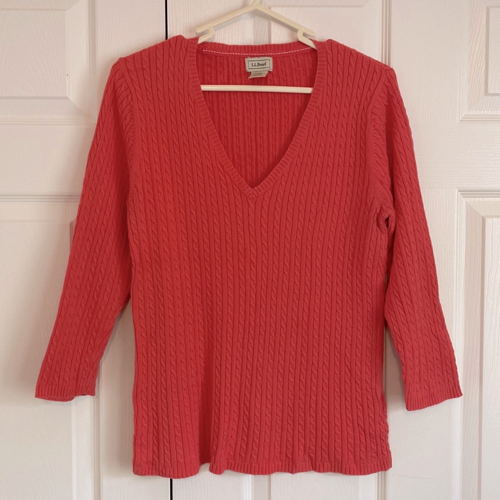 L.L. Bean coral 3/4 sleeve sweater